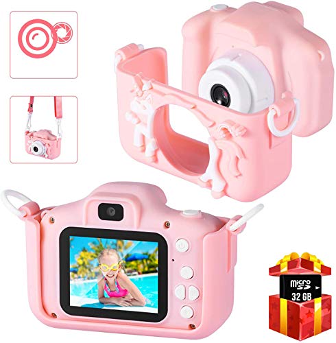 Mini Videocámara con Cámara Digital para Niños y Niñas | Cámara Dual Digital de 2.0 Pulgadas | 20.0MP HD Video Videocámara Anti-Drop Niños Cartoon Selfie Camera para Regalo - con Tarjeta SD de 32G