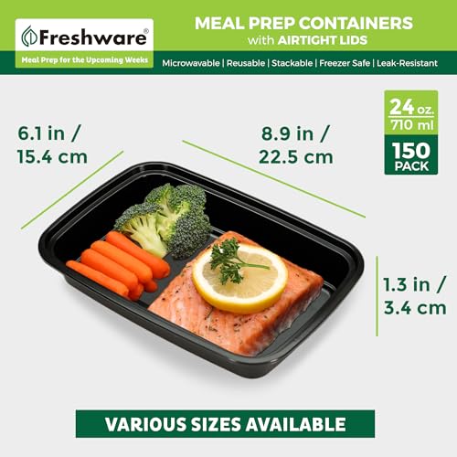 Image of Freshware Meal Prep Containers [150 Pack] 1 Compartment with Lids, Food Storage Containers, Bento Box, BPA Free, Stackable, Microwave /Dishwasher /Freezer Safe (24 oz)