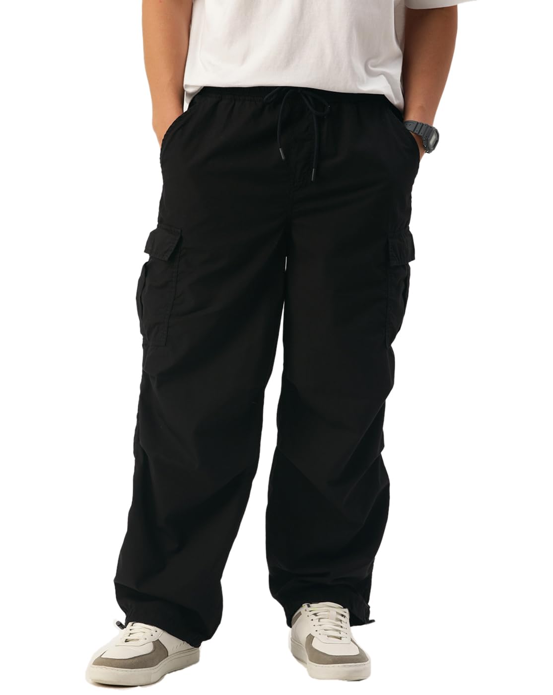 BENE KLEEDCargo Trousers for Unisex|Unisex Black Overdyed Parachute Fit Solid Cargo Trouser | 100% Cotton Comfortable and Trendy
