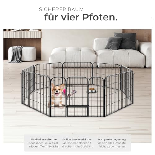 tectake Welpenauslauf 60 cm hoch, 8 Gitter, Welpenlaufstall, Freigehege, Tierlaufstall faltbar, Freilaufgehege, Hundelaufstall mit Tür, für Hunde, Katzen, Hasen, Meerschweinchen, Kleintiere - schwarz