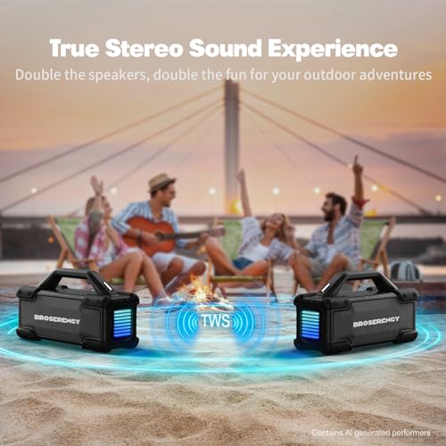 Image of Portable Bluetooth Speaker Wireless Lights, Bluetooth Speaker Loud Stereo Sound, Outdoor Water Resistant Bluetooth Speaker 300W(Peak) Party Lights EQ TWS USB AUX TF IPX6 Party /Beach /Garage, Black