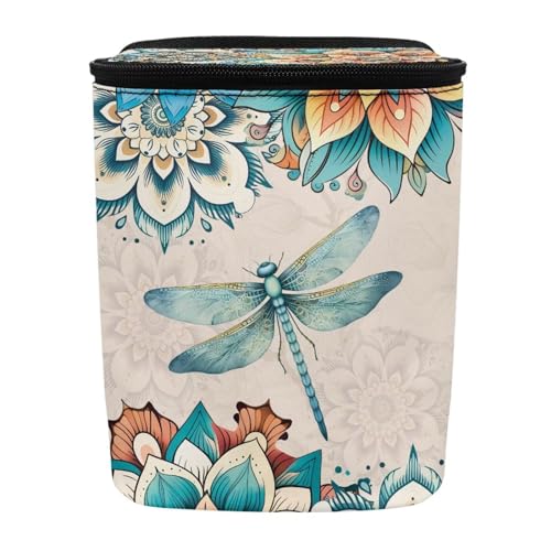 Image of Bohemian Flower Dragonfly Car Trash Bin with Lid,Leak-Proof Car Organizer, Waterproof Car Garbage Can for Vehicle /Home /Office