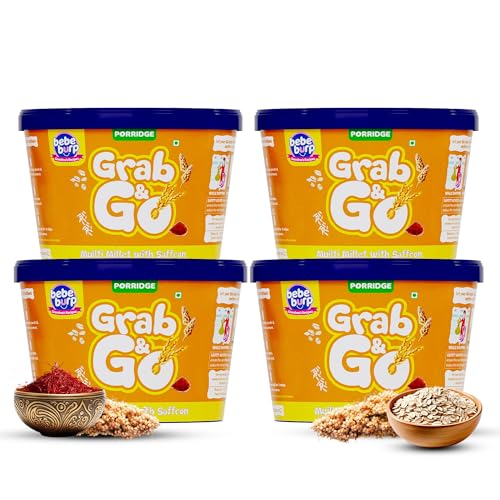 Image of Bebe Burp Travel Pack Grab & Go | Multi Millet with Saffron| No Preservatives No Salt | Lightly Sweetened with Date Powder | Made with Ragi,Jowar and Oats 30gm each (Pack of 4) | 120gms