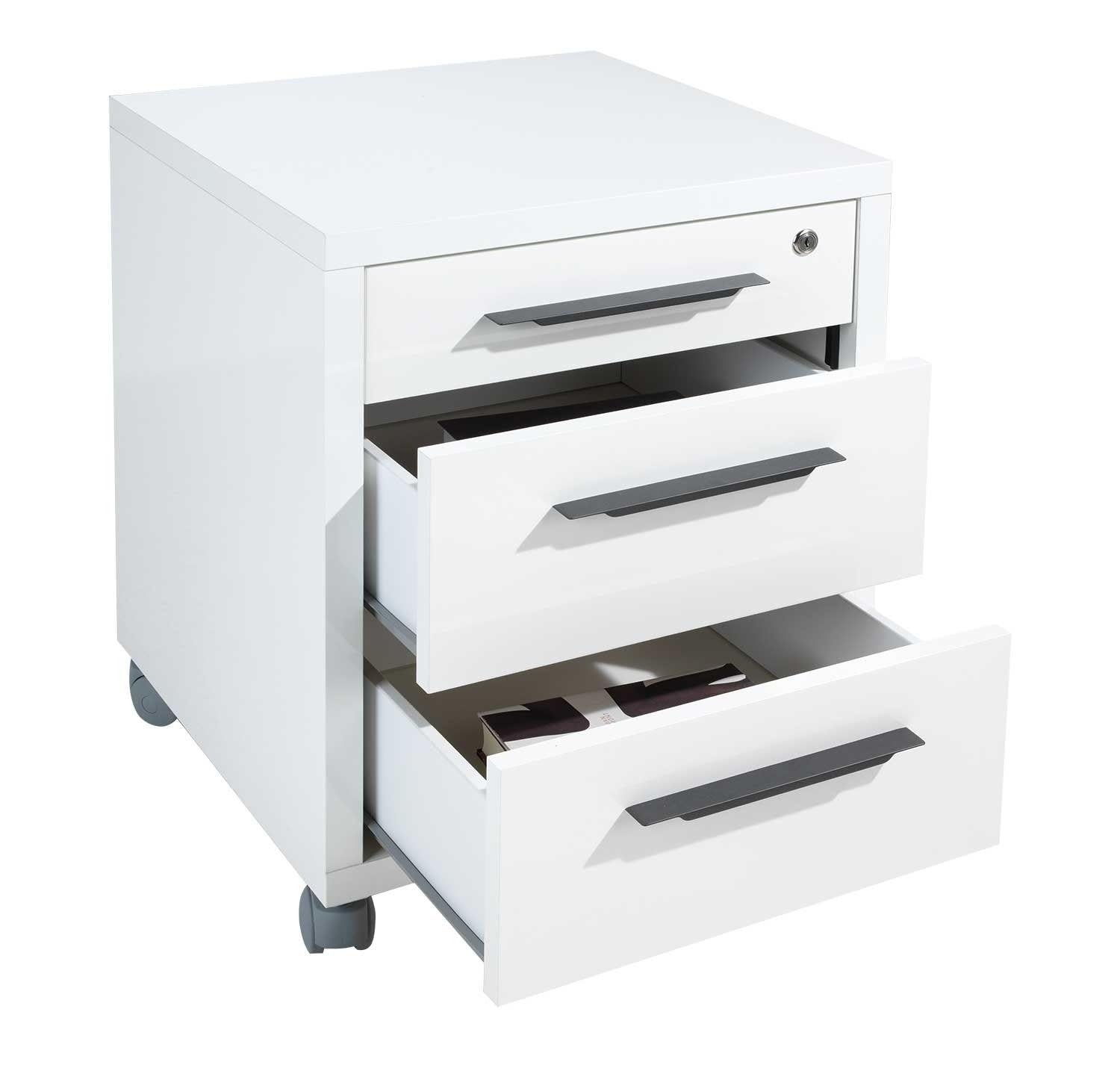 Composad | Cassettiera della Linea Disegno con 3 Cassetti e Ruote, Cassettiera Ufficio sotto Scrivania, (LxAxP) 48,60x63,10x45,20 cm, Colore Bianco Laccato, Made in Italy