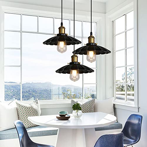 Suspension 3 lampes industriel noir pour îlot cuisine plafonnier E27