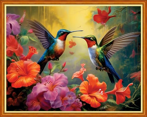 Image of Dooxvey Cross Stitch Kit for Adults Beginners - Stamped Needlepoint Embroidery Kit, 11CT Pattern Hummingbird Flowers, 16x20 Inch