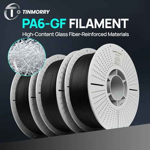 Image of TINMORRY PA6-GF 3D Printer Filament 1.75mm, Glass Fiber Reinforced PA6 Filament, High Strength & Heat Resistant Engineering Filament, Fit Most Enclosed FDM 3D Printers, 1 KG 1 Spool, Black