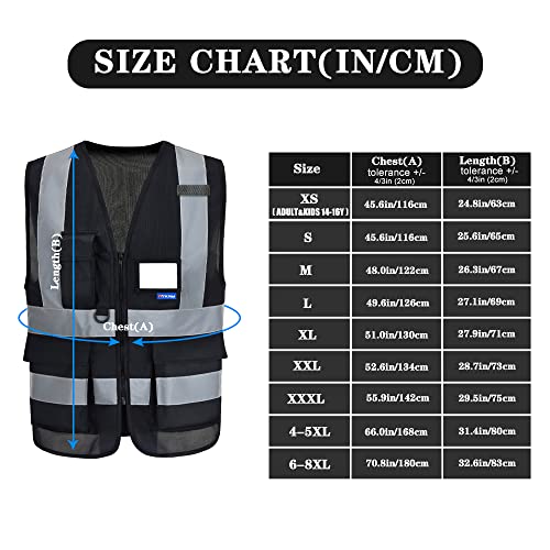 Image of High Visibility Reflective Vest, Mic Tabs, Front Zipper, Black, S | Black S work vest with 7 pockets, front zipper and reflective strips for security and warehouse work; for men and women.