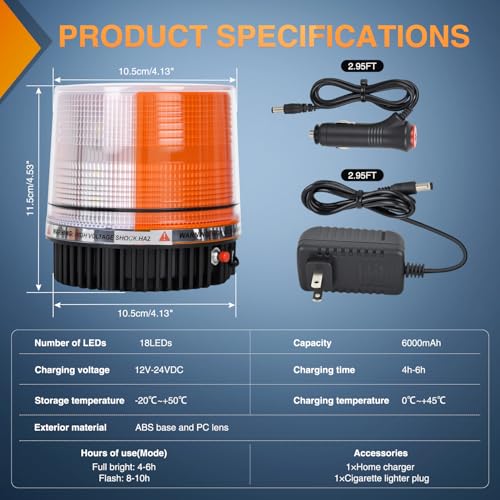 Image of Nilight 18LED Strobe Lights Amber White Wireless Rotating Beacon Light