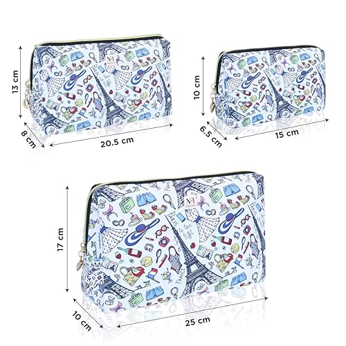 Image of NFI essentials Makeup Pouch Set of 3 Piece, Stylish Pouches for Makeup Accessories, Travel Pouch for Women, Cosmetic Pouch, Vanity Case, Jewellery Pouch, Toiletry Make up Bag