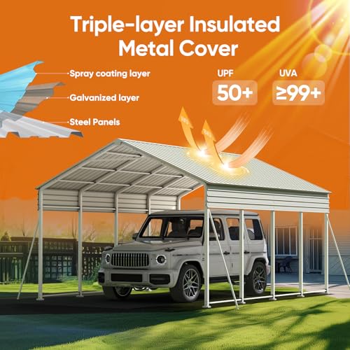 Image of ADVANCE OUTDOOR 12x21 FT Heavy Duty Vertical Roof Metal Carport, Pre-Drilled All Weather Car Shelter for Boat, Vehicles & Farm Equipment