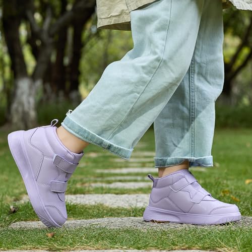 Little Girls High Top Sneakers Fashion School Shoes Light Weight Outdoor Casual Walking Kids Shoes Purple 124