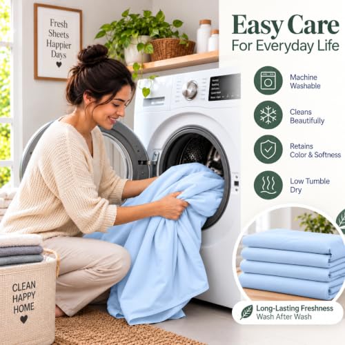 Image of Microfiber Queen Size Bedsheet with 2 Pillow Covers | Ultra Soft & Breathable Flat Sheet | Wrinkle-Resistant, Premium Comfort for Everyday Use |Size (90 inch x 102 inch) Light Blue