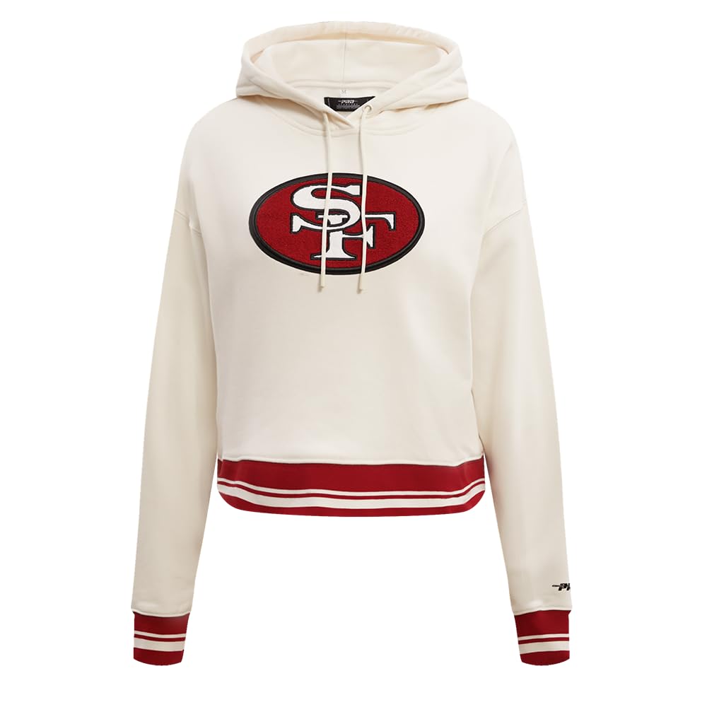 Pro Standard Womens NFL San Francisco 49Ers Retro Classics Cropped Pullover Hoodie Eggshell/Red L