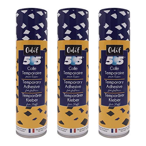 Odif – Pegamento temporal para tejido 505 en aerosol, ideal para patchwork, bordado y costura, sin ácido, ECO PASSPORT OEKO-TEX certificado – Fabricado en Francia, 250 ml x 3