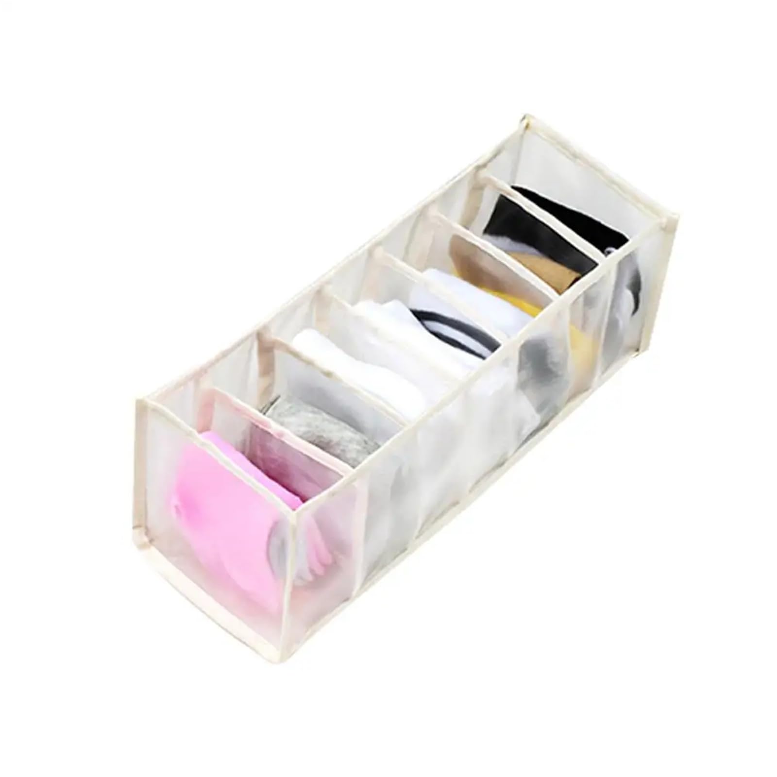 GYTTDERFL Sock Organiser Jeans Storage Box Closet Wardrobe Clothes Compartment Boxes Drawer Socks Separation Organizer Pants(Beige 7grids)