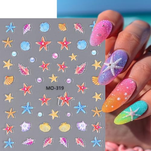 Generic NAIL STICKER 01 Summer Nail Art Stickers Coconut Tree Nail Decor 5D Self-Adhesive Nail Stickers 3Pcs Beach Ocean Starfish Seashell Waves Boat Palm Design Nail Decals thumb #1