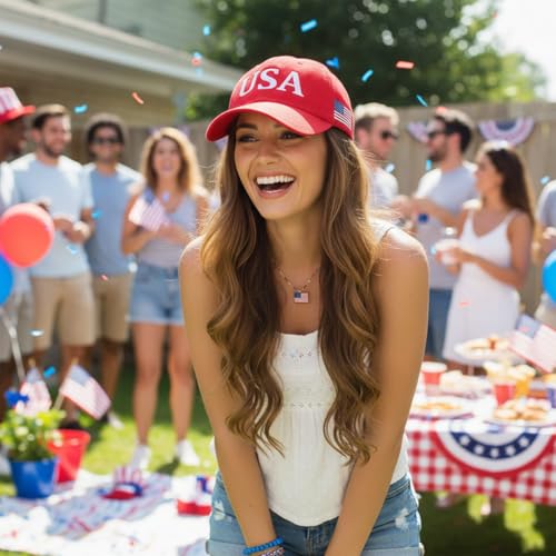 Image of USA Flag Baseball Cap American Patriotic Trucker Hat Father Dad Mother Mom Adjustable Sportswear Hat for Men Women Adults