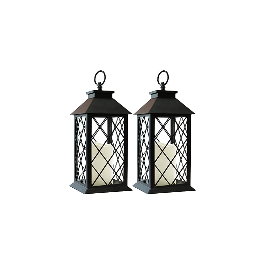 Bright-Zeal-2-Pack-135-Vintage-Candle-Lantern-with-LED-Pillar-Candle-Black-6hr-Timer-IP44-Waterproof-Battery-Powered-Candle-Lantern-Outdoor-Patio-Hanging-Lantern-Decorative-Tabletop-Lantern