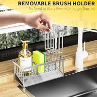 Cisily Sink Caddy Sponge Holder for Kitchen, 304 Stainless Steel Rustproof, Kitchen Sink Caddy with High Brush Holder, Dish Sponge Organizer with Divider(Silver) — image 3