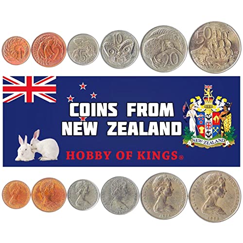 6 Coins from New Zealand | Coin Set Collection 1 Cent 2 5 10 20 50 Cents | 1967-1985 | Elizabeth II | A Tuatara | Kiwi | Fern Leaf | Kowhai | Endeavour