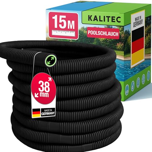 Kalitec Poolschlauch 38mm 15m schwarz Poolschlauch flexibel & trennbar Schlauch für Poolpumpe Skimmer & Sandfilteranlage Pumpenschlauch 38 mm Innendurchmesser