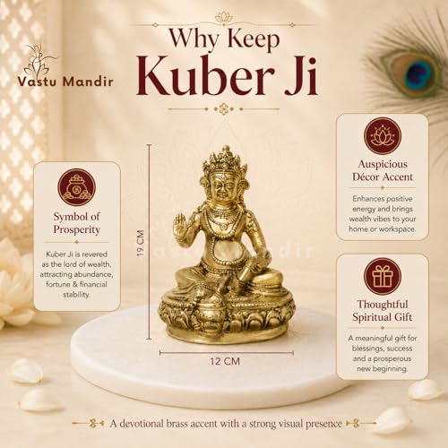 Image of Pure Brass Kuber Ji Idol, Vastu Remedy for Wealth (19 cm, 1.99 kg)