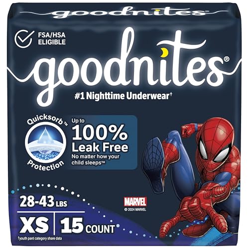 Goodnites Boys' Nighttime Bedwetting Underwear, Size Extra Small (28-43 lbs), 15 Ct, Packaging May Vary