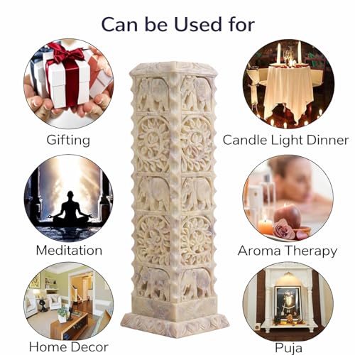 Image of Marble Soapstone Incense Stick Holder Agarbatti Stand Tea Light Burner Candle Holder /Beautiful Elephant Carving for Home Decor.(Square)