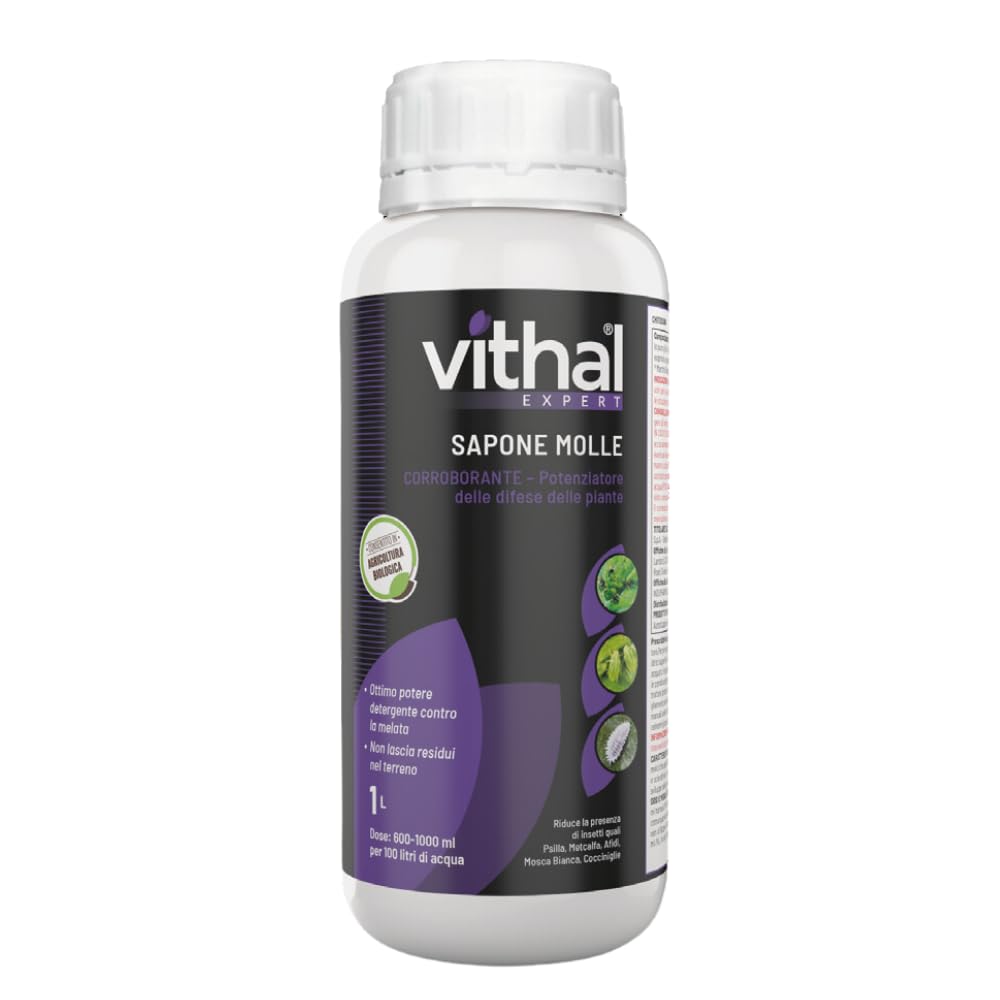 Vithal Expert Sapone Molle Potassico Corroborante, Potenziatore Naturale delle Difese delle Piante Contro Insetti, Melata e Stress – 1 L