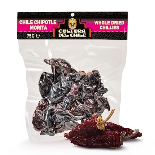Ganze getrocknete Chipotle Morita Chilischoten 75 g Naturbelassene mexikanische Chilischoten mittlere Schärfe mit rauchigem Aroma. Ideal für Salsas Tacos Marinaden Eintöpfe und Saucen.