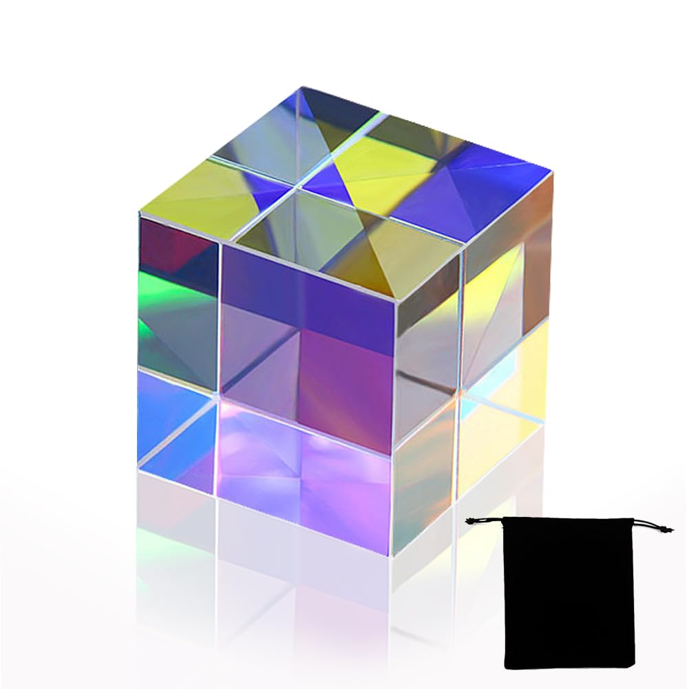 LGWJHCY Mini K9 Crystal Glass Prism Cube,Crystal Optical Glass Cube Prism Refractor for Teaching Light Spectrum Physics and Photo Photography Prism - Rainbow Effect Photo