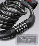 Fosmon Bike Lock Cable (1.8M/6FT), Heavy Duty 5-Digit Self Coiling Resettable Combination Code, Anti-Theft Bicycle Chain Security Lock & Mount Holder