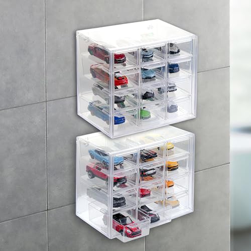KASTUN Estojo de armazenamento para 24 Hot Wheels, carros Matchbox, Hot Wheels e caixa de fósforos, suporte de parede, exibição, 2 pacotes de armazenamento Hot Wheels para 24 carros de brinquedo