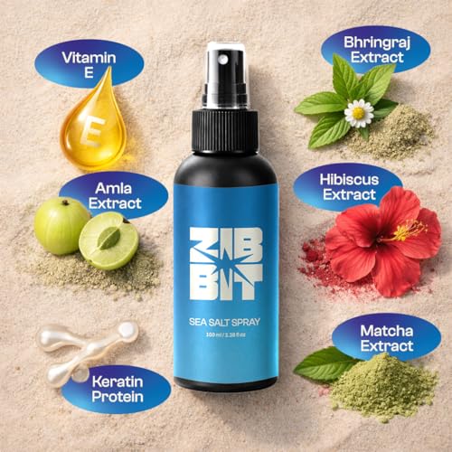 Image of Zibbit Sea Salt Hair Texture Spray with Himalayan Salt, Keratin & Panthenol - Adds Volume, Matte Finish, Lightweight Hold, Enriched with Aloe, Amla & Bhringraj - For Men & Women | 100ml