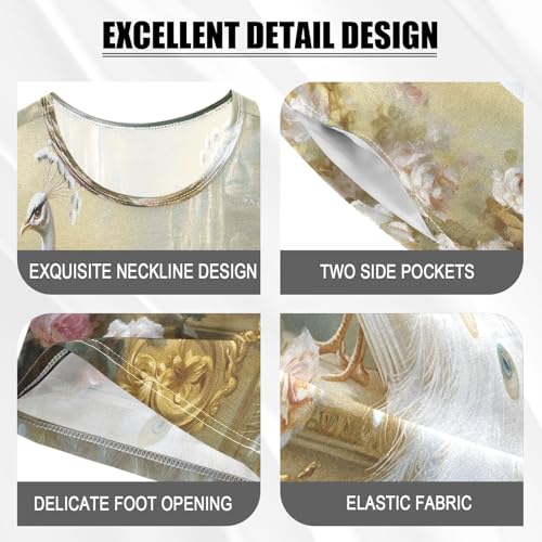 ALAZA White Peacock Peony Blossom Pajamas Set Short Sleeve Cotton Sleepwear Summer Pjs 2 Piece 5-14Y4