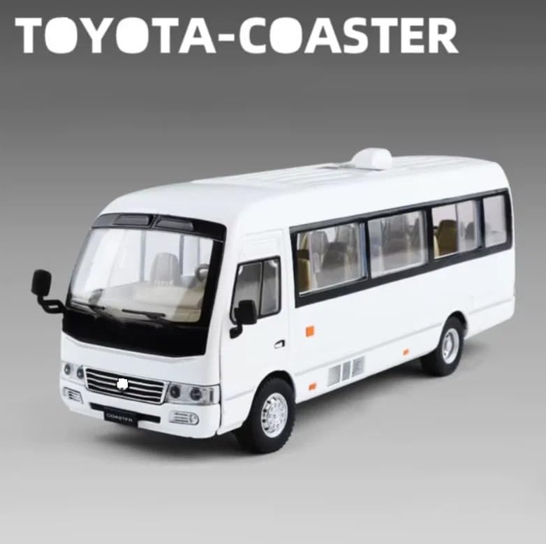 Image of 1.24 Scale Toyo ta Coaster Bus Exclusive Alloy Metal Pull Back Die-cast Model with Sound Light Mini Auto Toy for Kids Metal Model Toy with Sound and Light. (1.24 Scale -White)