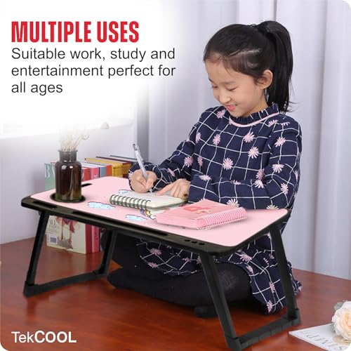 Image of TEKCOOL Smart Multipurpose Foldable Laptop Table with Cup Holder, Study Table, Bed Table, Breakfast Table, Foldable and Portable /Ergonomic & Rounded Edges /Non-Slip Legs (New Unicorn);