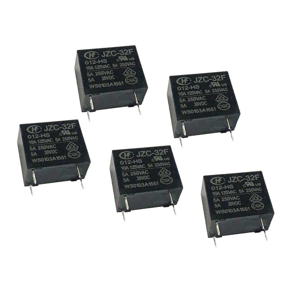 5Pc HF32F ABS Material Mini Power Relay 4 Pin PCB Type Black Automobile Relay 12V-image-49