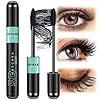 Mascara Volume and Length, 5D Silk Fiber Mascara Waterproof Black 5X Longer Voluminous Curling, 2 in 1 Smudge Proof Long Lasting Full and Soft Lash Extensions Mascaras for Women Makeup