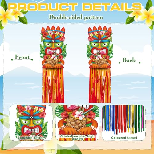 Image of Affrolling 8 Pcs Hawaiian Luau Party Decoration Tiki Totem Hanging Decorations with Tassels for Aloha Hawaii Luau Tropical Birthday Party Supplies 3.3 ft Outdoor Summer Tiki Door Banner Sign Decor