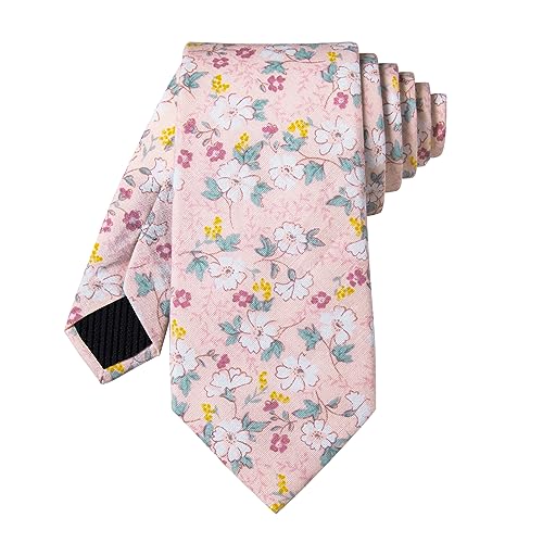 Image of YourTies Cotton Floral Tie for Men 2.5 inch Printed Skinny Necktie Pocket Square Tie Clip Set Flower Wedding Party Groom