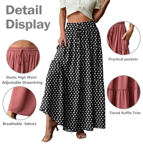 Image of Lepunuo Womens Casual Boho High Waisted Flowy Maxi Skirts Tiered Floral Long Skirts with Pockets for Summer Beach Vacation