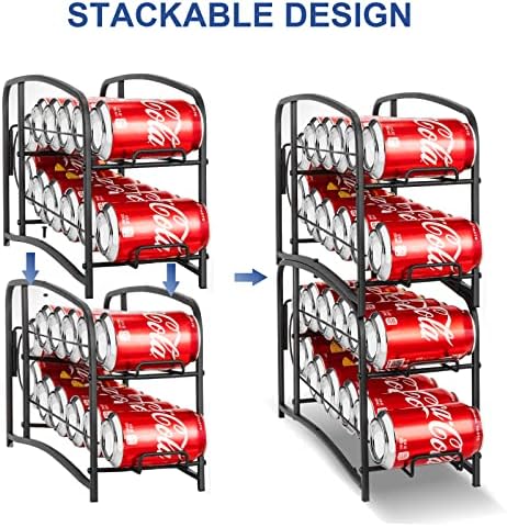 Mutool 2 Pack Stackable Can Rack Holder, Can Organizer for Fridge Kitchen Cupboard, Can Holder Storage Rack for Counter-Top, Pantry Organizers and Storage, Blcak