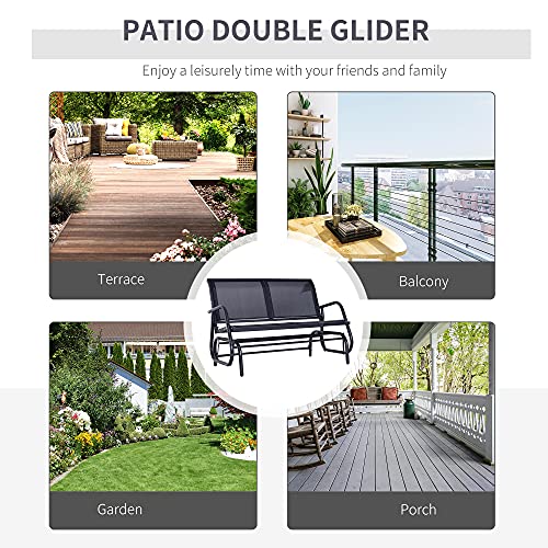 Outsunny Patio Double Glider Outdoor Steel Sling Fabric Gliding Bench Garden Swing Chair Heavy-Duty Porch Rocker Garden Loveseat Black - Image 7
