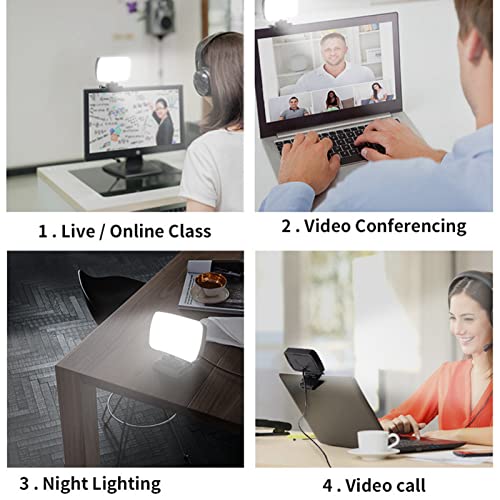Lâmpada de webcam recarregável para laptop, iluminação ajustável continuamente para videoconferência
