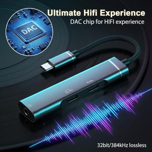 Image of ZORBES USB-C to 3.5mm DAC Audio Adapter, 60W PD Charging | Headphone and Charging Connections, USB DAC Audio Conversion, Data Transfer Support, Splitter Format for Tablets and Laptops