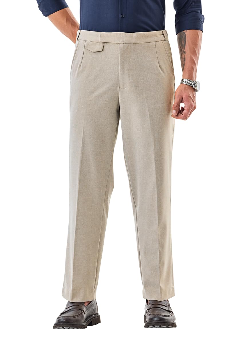 snitch Men Formal Trousers | Relaxed Fit Pleated Front Self-Design | Premium Polyester Blend & Medium-Stretch Fabric for Office & Professional Wear-picture-29