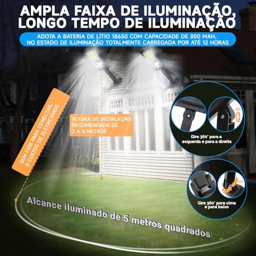 Kit 4 Refletor Solar, Preto, Led3 Modos Iluminação Externa Prova D'água, Refletor Solar Led, Lumina