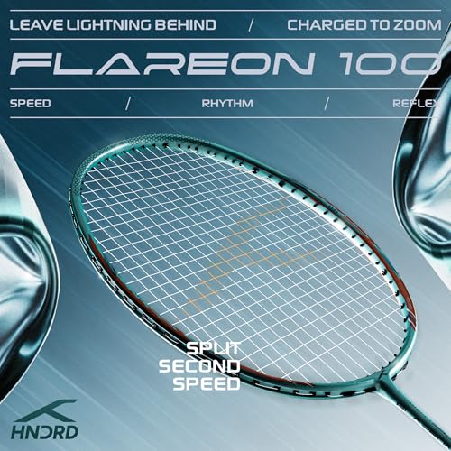 Image of Hundred Flareon 100 Badminton Racket (Unstrung)| Carbon Fiber Frame | Speed Racket for Fast Swings | Flexible Shaft | Max Tension 30 lbs | Full Cover Included